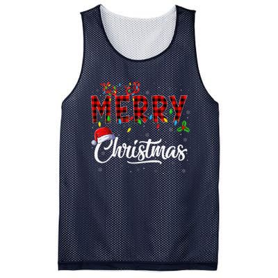 Merry Christmas Lights Santa Hat Xmas Family Mesh Reversible Basketball Jersey Tank