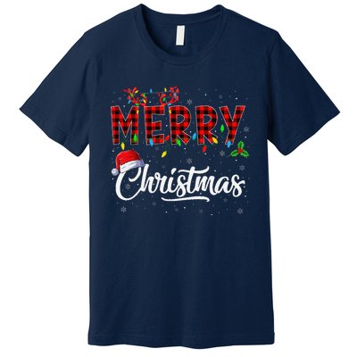 Merry Christmas Lights Santa Hat Xmas Family Premium T-Shirt