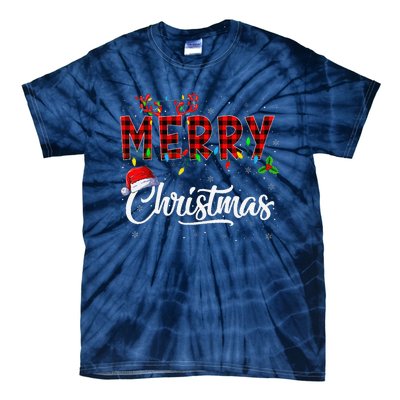 Merry Christmas Lights Santa Hat Xmas Family Tie-Dye T-Shirt