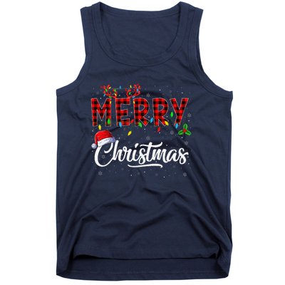 Merry Christmas Lights Santa Hat Xmas Family Tank Top