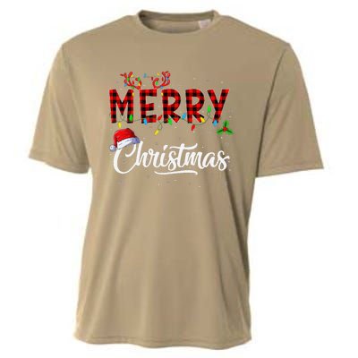 Merry Christmas Lights Santa Hat Xmas Family Cooling Performance Crew T-Shirt