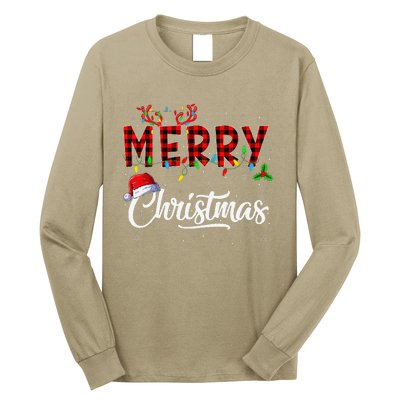 Merry Christmas Lights Santa Hat Xmas Family Long Sleeve Shirt