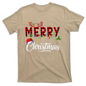 Merry Christmas Lights Santa Hat Xmas Family T-Shirt