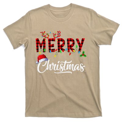 Merry Christmas Lights Santa Hat Xmas Family T-Shirt