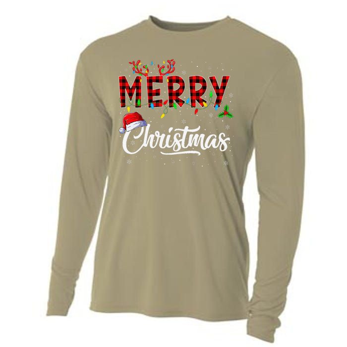 Merry Christmas Lights Santa Hat Xmas Family Cooling Performance Long Sleeve Crew