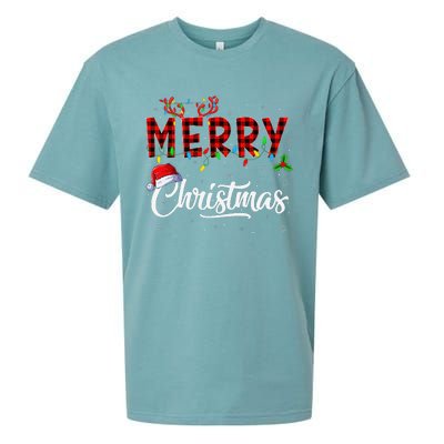 Merry Christmas Lights Santa Hat Xmas Family Sueded Cloud Jersey T-Shirt