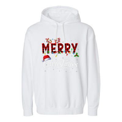 Merry Christmas Lights Santa Hat Xmas Family Garment-Dyed Fleece Hoodie