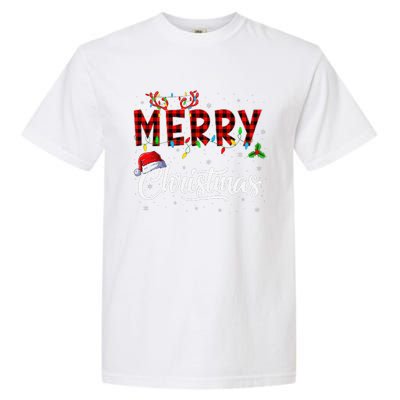 Merry Christmas Lights Santa Hat Xmas Family Garment-Dyed Heavyweight T-Shirt