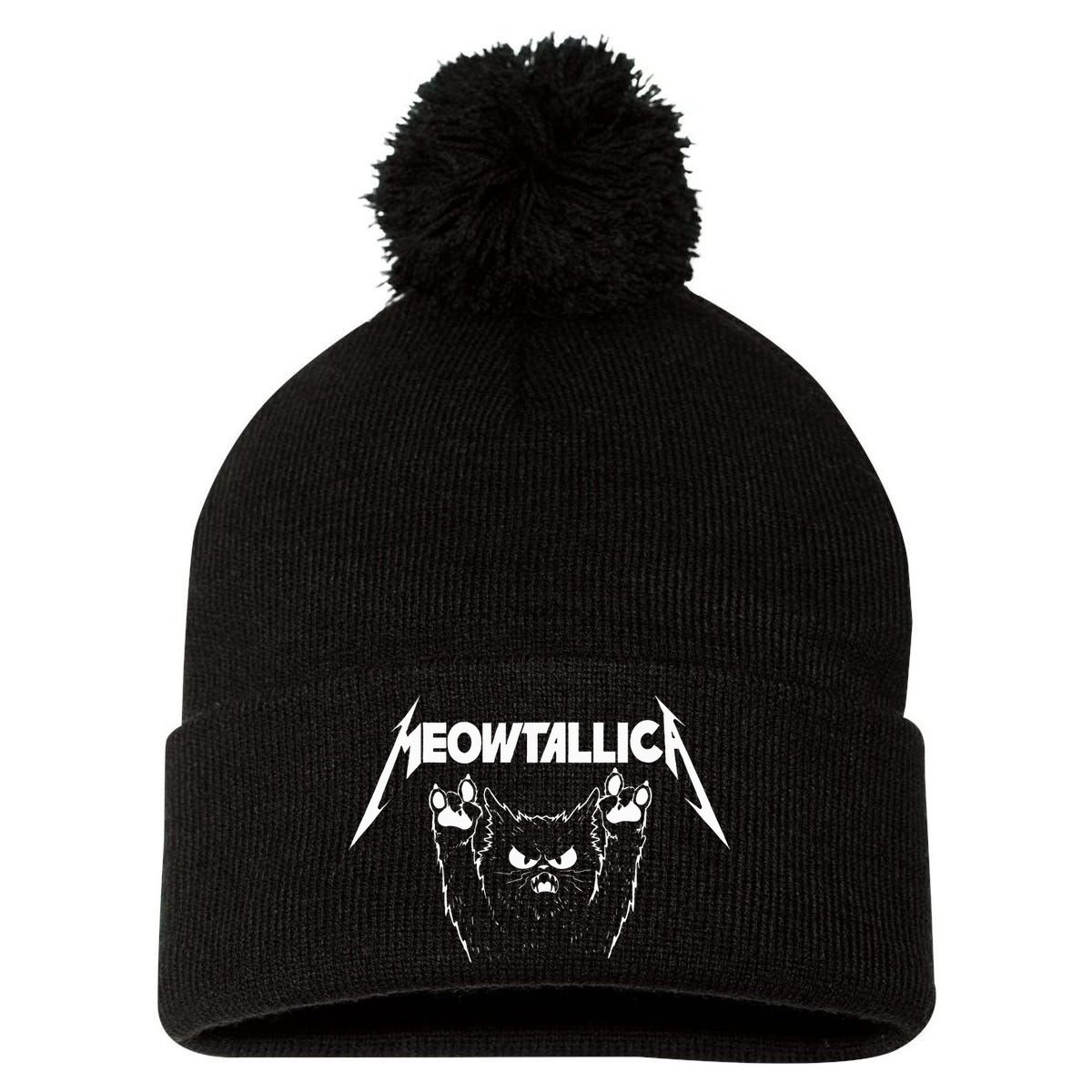 Meowtallica Cat Lover Kitten Kitty Veterinarian Pom Pom 12in Knit Beanie