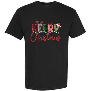 Merry Christmas Leopard Buffalo Red Plaid Santa Xmas Garment-Dyed Heavyweight T-Shirt