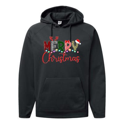 Merry Christmas Leopard Buffalo Red Plaid Santa Xmas Performance Fleece Hoodie