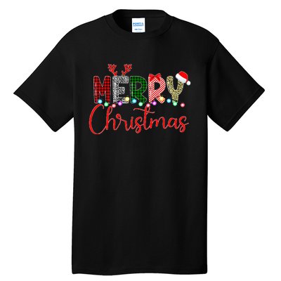 Merry Christmas Leopard Buffalo Red Plaid Santa Xmas Tall T-Shirt