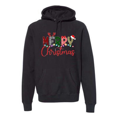 Merry Christmas Leopard Buffalo Red Plaid Santa Xmas Premium Hoodie