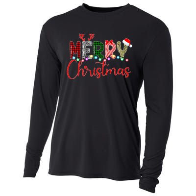 Merry Christmas Leopard Buffalo Red Plaid Santa Xmas Cooling Performance Long Sleeve Crew