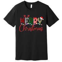 Merry Christmas Leopard Buffalo Red Plaid Santa Xmas Premium T-Shirt