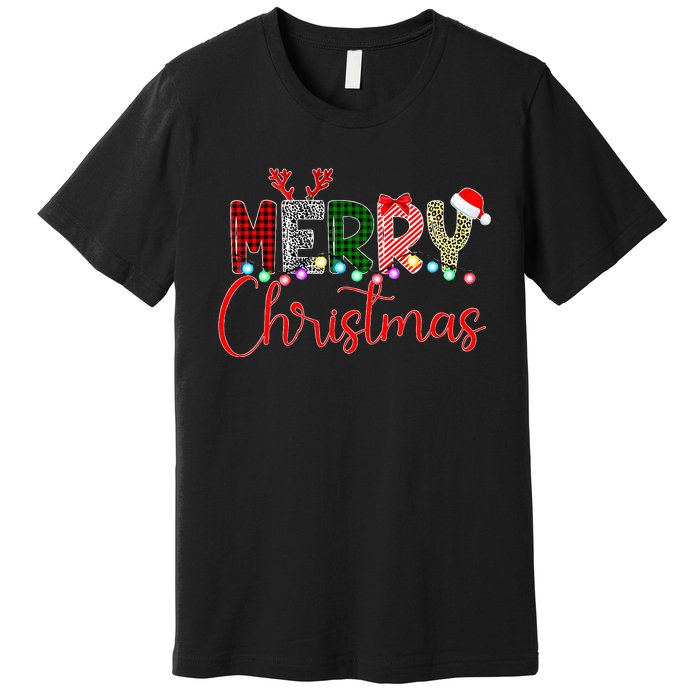 Merry Christmas Leopard Buffalo Red Plaid Santa Xmas Premium T-Shirt