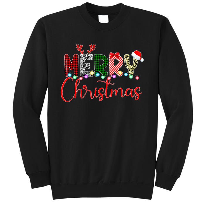 Merry Christmas Leopard Buffalo Red Plaid Santa Xmas Tall Sweatshirt