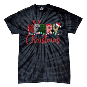 Merry Christmas Leopard Buffalo Red Plaid Santa Xmas Tie-Dye T-Shirt