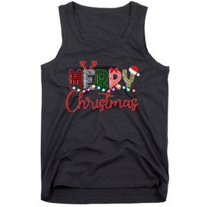 Merry Christmas Leopard Buffalo Red Plaid Santa Xmas Tank Top