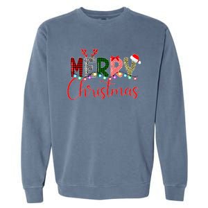 Merry Christmas Leopard Buffalo Red Plaid Santa Xmas Garment-Dyed Sweatshirt