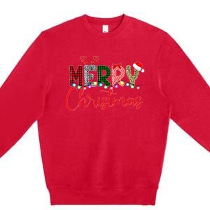 Merry Christmas Leopard Buffalo Red Plaid Santa Xmas Premium Crewneck Sweatshirt