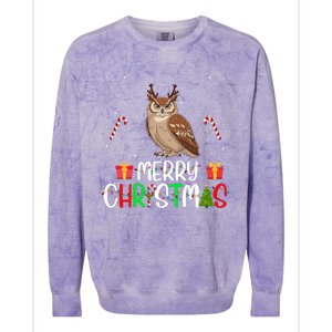 Merry Christmas Lights Owl Reindeer Hat Xmas Pjs Colorblast Crewneck Sweatshirt