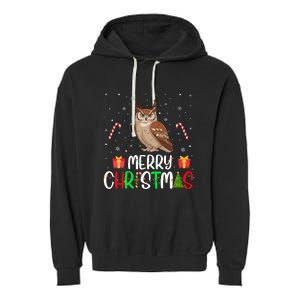 Merry Christmas Lights Owl Reindeer Hat Xmas Pjs Garment-Dyed Fleece Hoodie