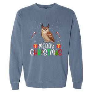 Merry Christmas Lights Owl Reindeer Hat Xmas Pjs Garment-Dyed Sweatshirt