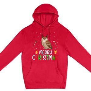 Merry Christmas Lights Owl Reindeer Hat Xmas Pjs Premium Pullover Hoodie