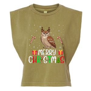 Merry Christmas Lights Owl Reindeer Hat Xmas Pjs Garment-Dyed Women's Muscle Tee