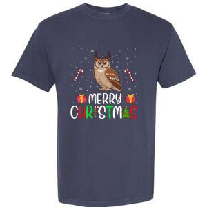 Merry Christmas Lights Owl Reindeer Hat Xmas Pjs Garment-Dyed Heavyweight T-Shirt