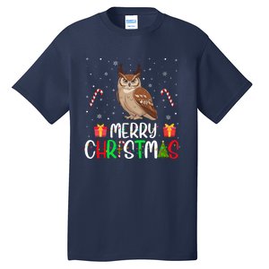 Merry Christmas Lights Owl Reindeer Hat Xmas Pjs Tall T-Shirt