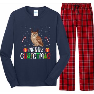 Merry Christmas Lights Owl Reindeer Hat Xmas Pjs Long Sleeve Pajama Set