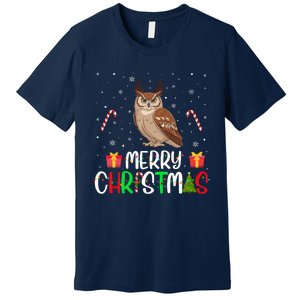 Merry Christmas Lights Owl Reindeer Hat Xmas Pjs Premium T-Shirt