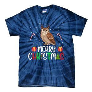 Merry Christmas Lights Owl Reindeer Hat Xmas Pjs Tie-Dye T-Shirt