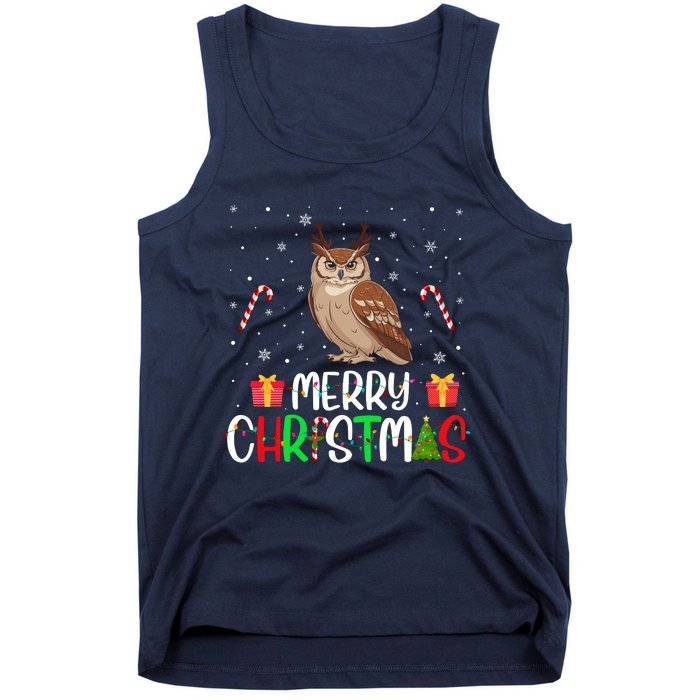 Merry Christmas Lights Owl Reindeer Hat Xmas Pjs Tank Top