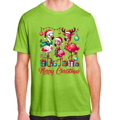 Merry Christmas Lights Flamingo Santa Hat Snow Xmas Pajamas Adult ChromaSoft Performance T-Shirt