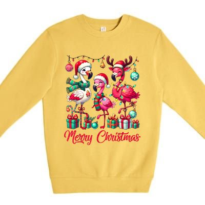 Merry Christmas Lights Flamingo Santa Hat Snow Xmas Pajamas Premium Crewneck Sweatshirt