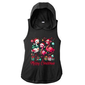 Merry Christmas Lights Flamingo Santa Hat Snow Xmas Pajamas Ladies PosiCharge Tri-Blend Wicking Draft Hoodie Tank