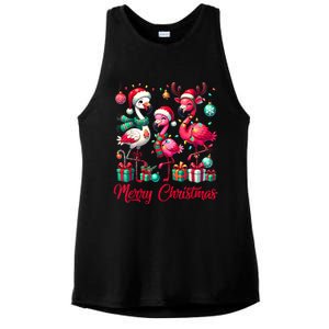 Merry Christmas Lights Flamingo Santa Hat Snow Xmas Pajamas Ladies PosiCharge Tri-Blend Wicking Tank