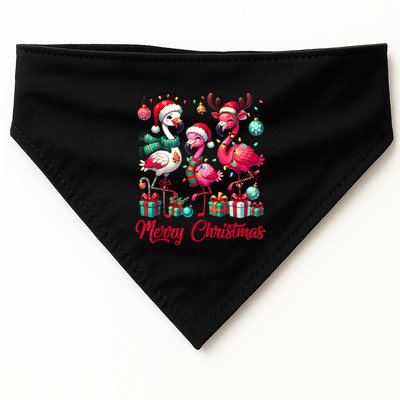 Merry Christmas Lights Flamingo Santa Hat Snow Xmas Pajamas USA-Made Doggie Bandana