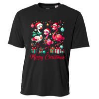 Merry Christmas Lights Flamingo Santa Hat Snow Xmas Pajamas Cooling Performance Crew T-Shirt