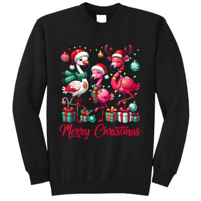 Merry Christmas Lights Flamingo Santa Hat Snow Xmas Pajamas Sweatshirt