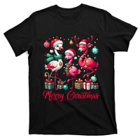 Merry Christmas Lights Flamingo Santa Hat Snow Xmas Pajamas T-Shirt