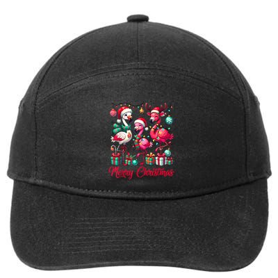 Merry Christmas Lights Flamingo Santa Hat Snow Xmas Pajamas 7-Panel Snapback Hat