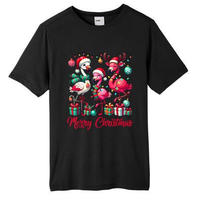 Merry Christmas Lights Flamingo Santa Hat Snow Xmas Pajamas Tall Fusion ChromaSoft Performance T-Shirt