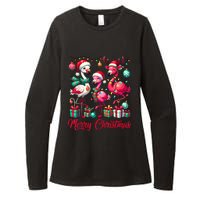 Merry Christmas Lights Flamingo Santa Hat Snow Xmas Pajamas Womens CVC Long Sleeve Shirt