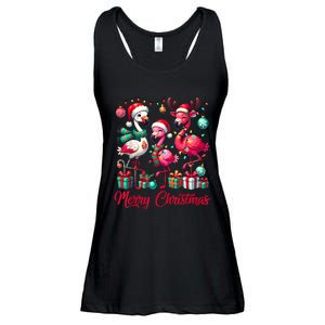 Merry Christmas Lights Flamingo Santa Hat Snow Xmas Pajamas Ladies Essential Flowy Tank