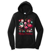 Merry Christmas Lights Flamingo Santa Hat Snow Xmas Pajamas Women's Pullover Hoodie