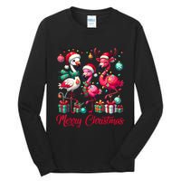 Merry Christmas Lights Flamingo Santa Hat Snow Xmas Pajamas Tall Long Sleeve T-Shirt